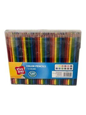 Play Day Color Pencils 12 Colors 120 Pencils Label Torn on Front 2018 New